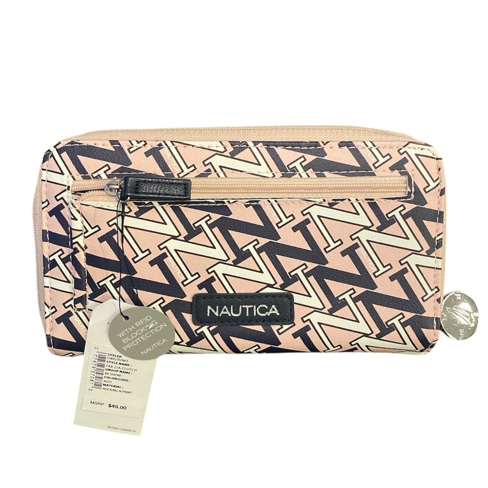 Nautica NWT Women’s Pink & Navy Logo RFID Protecting Large Wallet